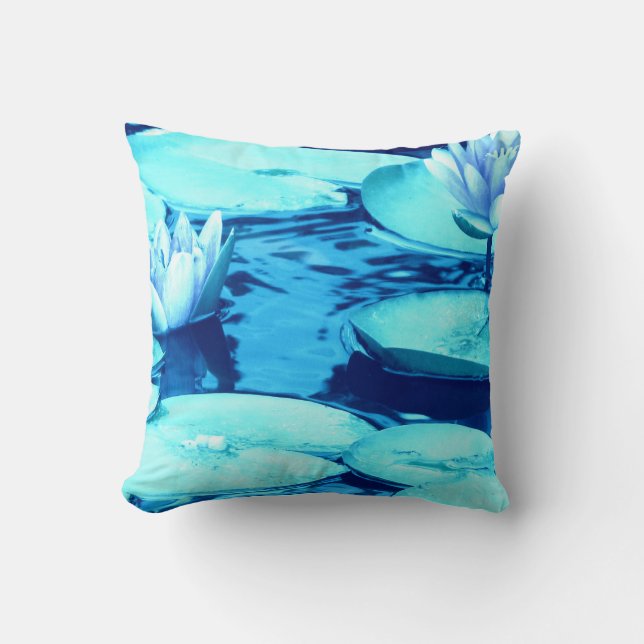Aqua Blue Waterlily Dekorativ kudde-Stil 1 Kudde (Framsida)