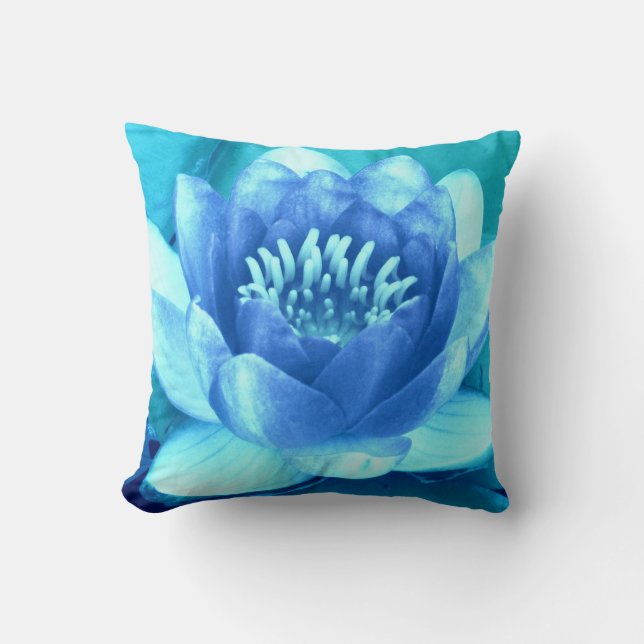 Aqua Blue Waterlily Dekorativ kudde-Stil 2 Kudde (Framsida)