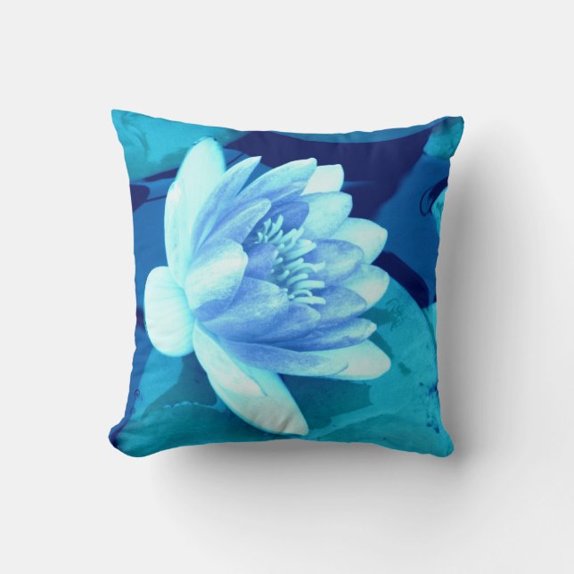 Aqua Blue Waterlily Dekorativ kudde-Stil 3 Kudde (Framsida)