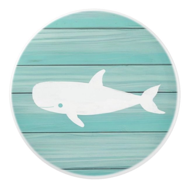 Aqua Blue Whale Faux Wood Drawer-knopp Knopp (Framsidan)