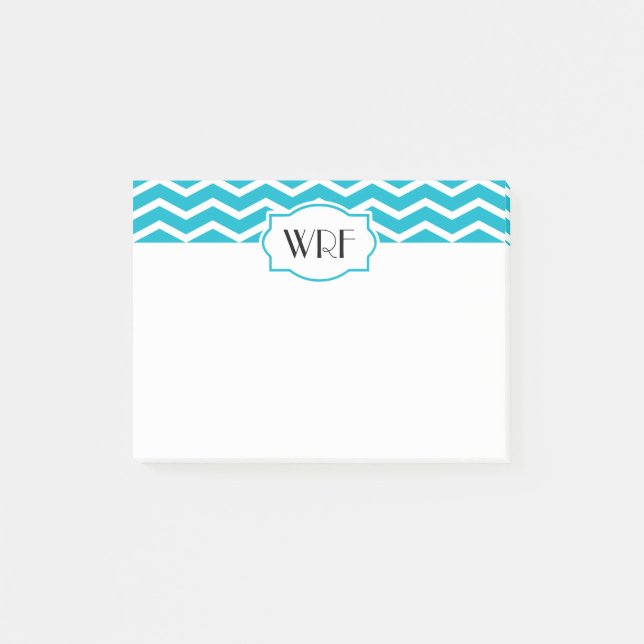 Aqua Blue White Chevron mönstrad monogrammed Post-it Block (Framsida)