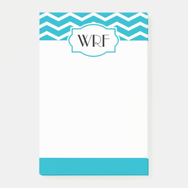 Aqua Blue White Chevron mönstrad monogrammed Post-it Block (Framsida)