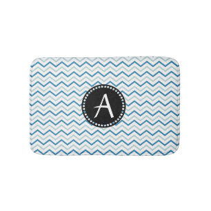 Aqua Blue & white Chevron zigzag Patter Monogram Badrumsmatta