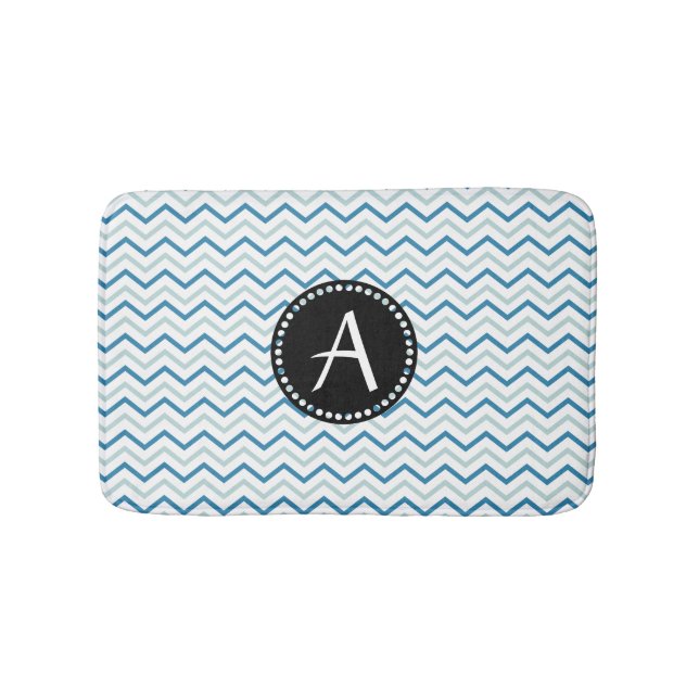 Aqua Blue & white Chevron zigzag Patter Monogram Badrumsmatta (Framsidan)