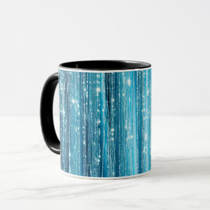Aqua Blue White Glam Tinsel Rand Gift Märkre Mugg