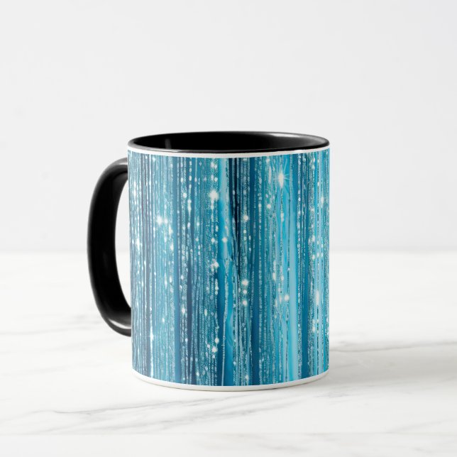 Aqua Blue White Glam Tinsel Rand Gift Märkre Mugg (Framsida vänster)