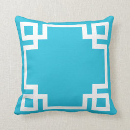 Aqua Blue White Grekiska Nyckel Kudde