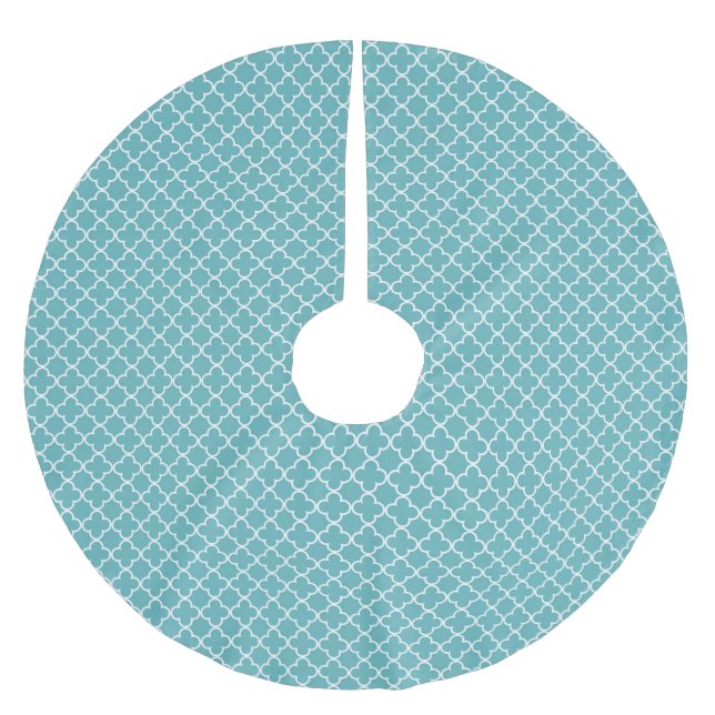 Aqua Blue White Quatrefoil Julgransmatta Borstad Polyester (Framsidan)