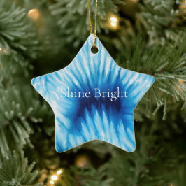 Aqua Blue White Tie Dye Julgransprydnad Keramik