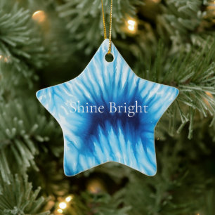 Aqua Blue White Tie Dye Julgransprydnad Keramik