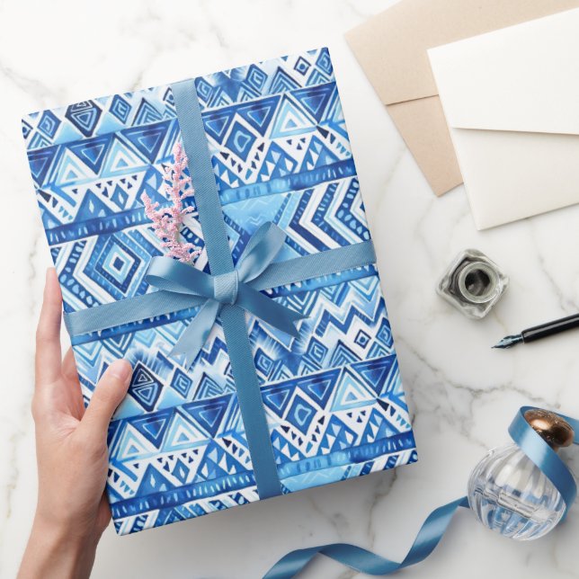 Aqua Blue White Tribal Rand Birthday Presentpapper (Gifting)