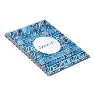 Aqua Blue White Tribal Rand Dots Anteckningsbok