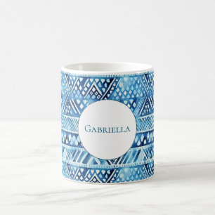Aqua Blue White Tribal Rand Dots Kaffemugg
