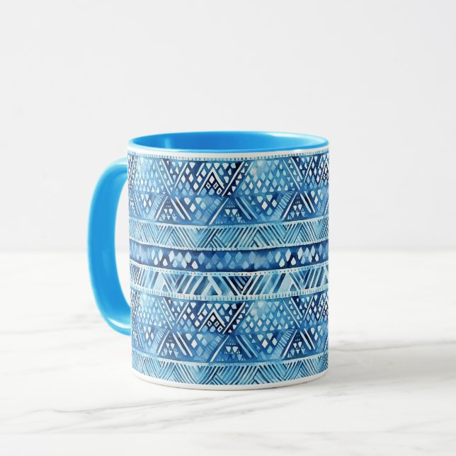 Aqua Blue White Tribal Rand Dots Mugg (Framsida vänster)