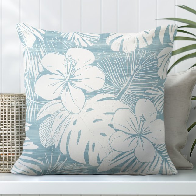 Aqua Blue & White Tropical Dekorativ kudde (Skapare uppladdad)