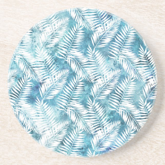 Aqua Blue White Tropical Löv Underlägg (Framsidan)