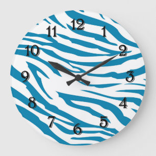 Aqua Blue Zebra tryck Stor Klocka