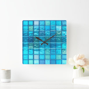 Aqua Blues Translucent Tiled-Acrylic Fyrkantig Klocka