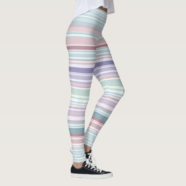Aqua, Blush and Lavender Stripes Leggings (Höger)