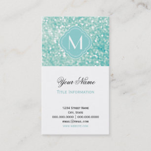 Aqua Bokeh Ljus Glitter Sparkles och Monogram Visitkort
