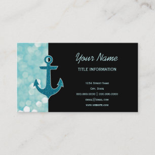 Aqua Bokeh Nautical Glitter Anchor Visitkort