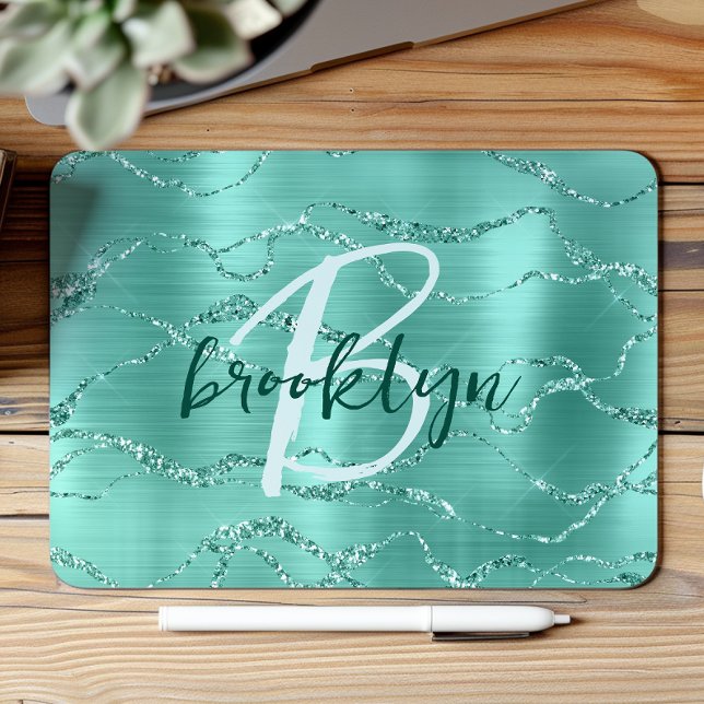 Aqua Borstat Metall Glitter Monogram  Musmatta (Skapare uppladdad)