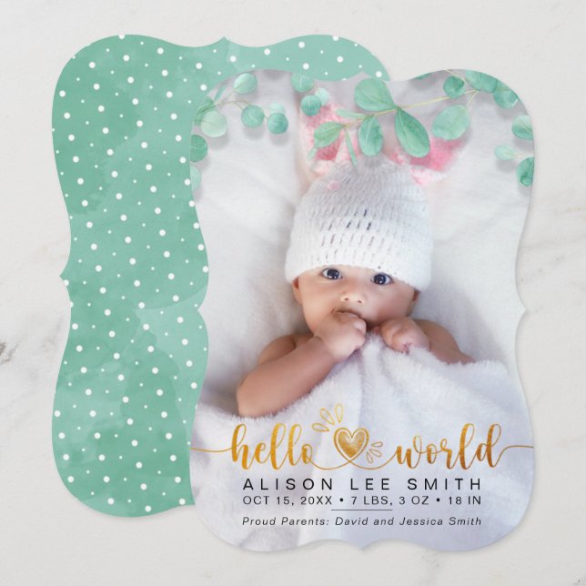 Aqua bouquet & dots hej World baby Meddelande (Fram/baksida)