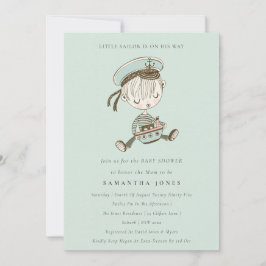 Aqua Boy Little Sailor Nautical Baby Shower Inbjud Tack Kort