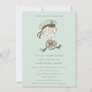 Aqua Boy Little Sailor Nautical Baby Shower Inbjud Tack Kort