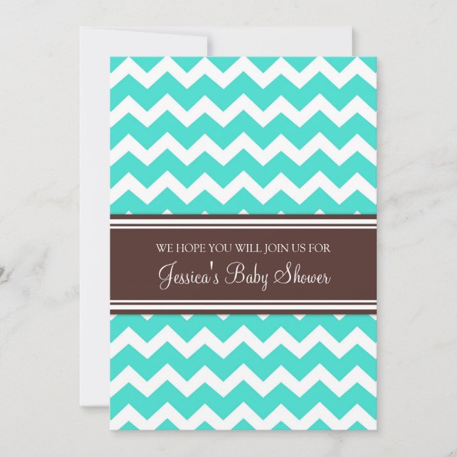 Aqua Brown Chevron Anpassningsbar Baby Shower-inbj Inbjudningar (Framsida)