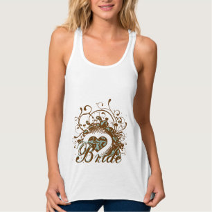 Aqua Brown Damask Grunge Winged Heart Bride Tee Linne Med Racerback