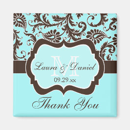 Aqua, Brown, White Blommigt Wedding Favor Magnet