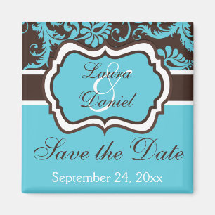 Aqua, Brown, White Damask Spara datum magneter