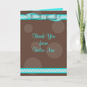 Aqua & Brun Polka Prickig Bat Mitzvah Tacksamhetsk Tack Kort
