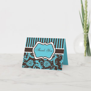 Aqua, Brun, Vit Damask Tacksamhetskort Tack Kort