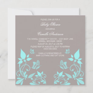 Aqua Butterfly Blommigt Baby Shower Inbjudan