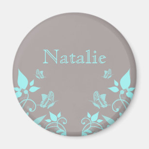 Aqua Butterfly Blommigt Magnet