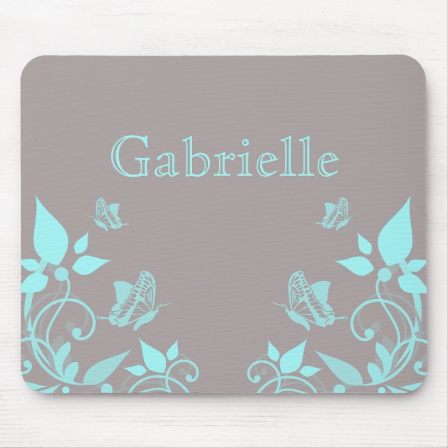 Aqua Butterfly Blommigt Mousepad Musmatta (Framsidan)