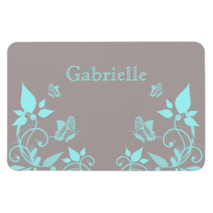 Aqua Butterfly Blommigt Premium Magnet