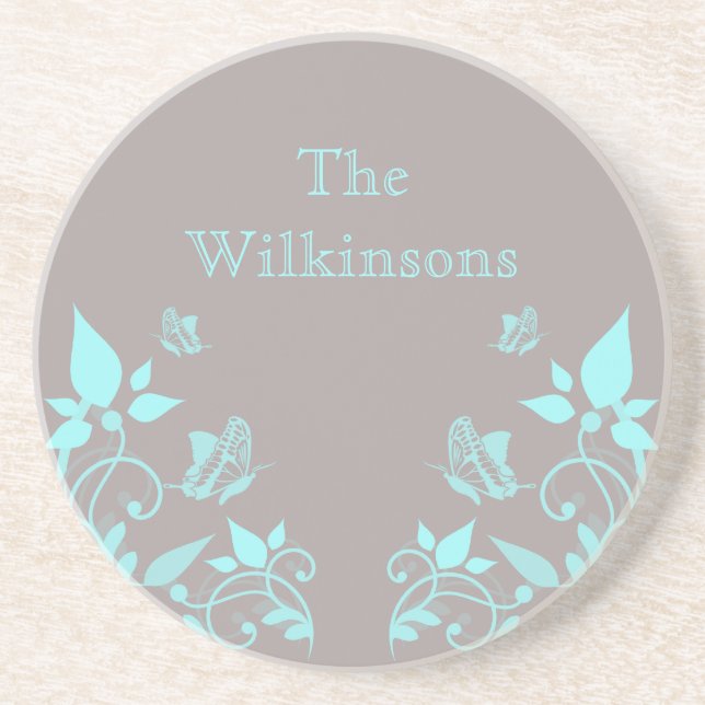 Aqua Butterfly Blommigt Underlägg (Framsidan)