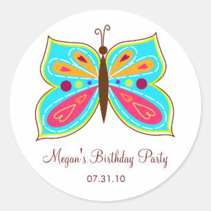 Aqua Butterfly Favor Taggs/Cake Topper Stickers Runt Klistermärke