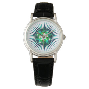 Aqua Cactus Flower Kaleidoscope Effect Armbandsur