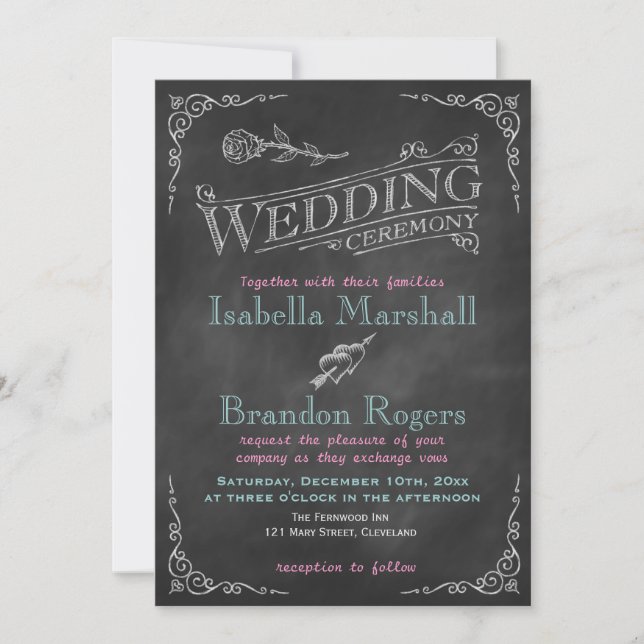 Aqua Chalk Wedding bjudande Inbjudningar (Framsida)