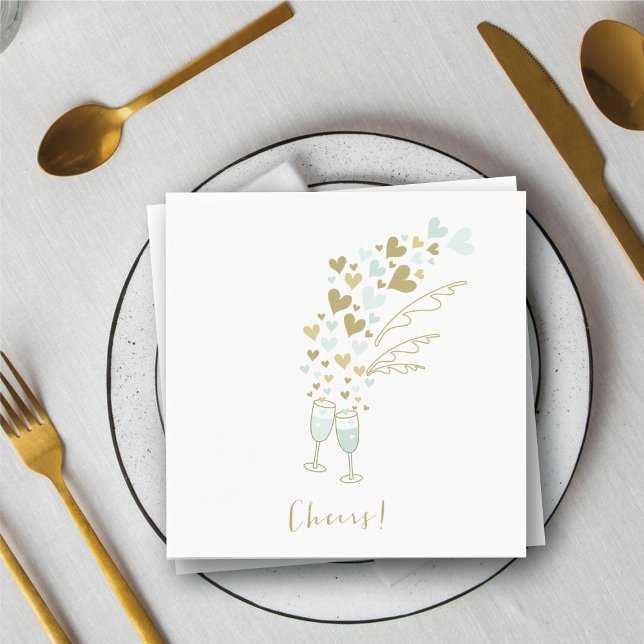 Aqua Champagne Skål Bröllopsfest Pappersservett (Aqua Champagne Cheers Engagement Wedding Party Paper Napkins @ fat_fa_tin)