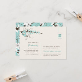 Aqua Cherry Blommar Chic Asian Wedding Reception Inbjudningar