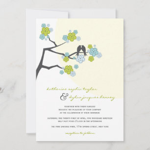 Aqua Cherry Blommars Love birds bröllopsinbjudan Inbjudningar