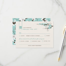 Aqua Cherry Blommars Sakura Swirls Asian Bröllop OSA Kort