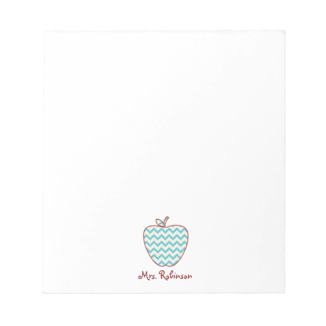 Aqua Chevron Apple Teacher Anteckningsblock (Framsida)