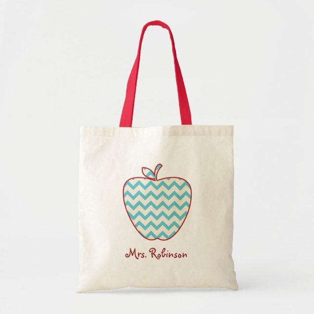 Aqua Chevron Apple Teacher Bag Tygkasse (Framsidan)