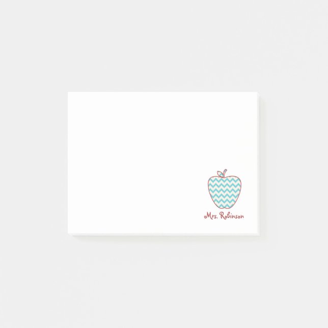 Aqua Chevron Apple Teacher Post-it Notes Block (Framsida)